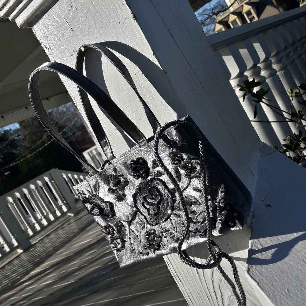 Sequin Purse Beaded Evening Crossbody Bag Grey - Picture 7 of 10